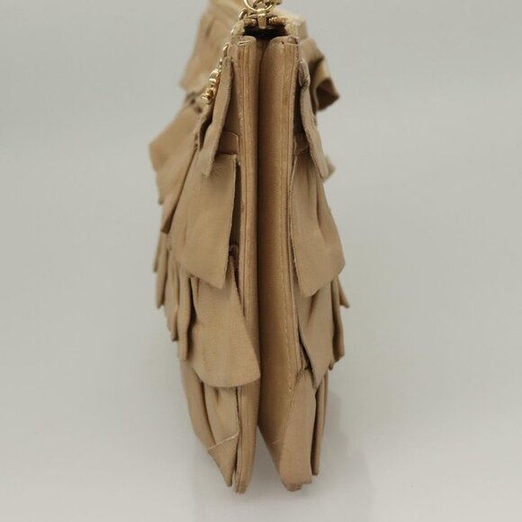 CHANEL Frill Chain Hand Bag Lamb Skin Beige Gold CC Auth yk18806 - Picture 4 of 16